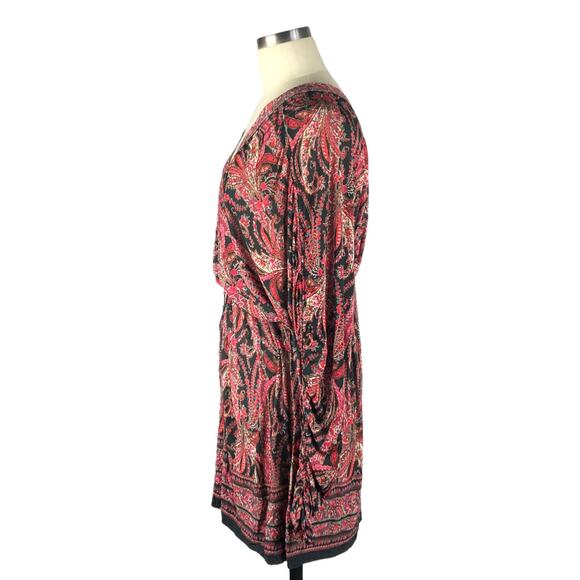 ISABEL MARANT Red Pink Paisley Mini Dress Ruched Summer Stretch Colorful 36 S - Picture 2 of 6